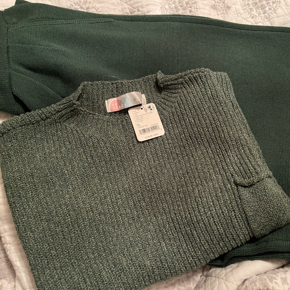 NWT FREE PEOPLE FP Beach Emerald Spell Combo Freya Sweater 2 PC Set SZ: XL/Tall - Picture 12 of 16